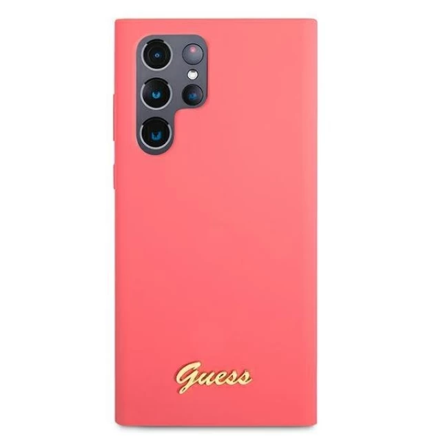 Чохол Guess Silicone Script Metal Logo для Samsung Galaxy S22 Ultra Pink (GUHCS22LLSLMGFU)