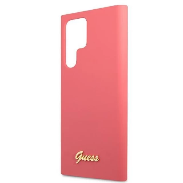 Чохол Guess Silicone Script Metal Logo для Samsung Galaxy S22 Ultra Pink (GUHCS22LLSLMGFU)