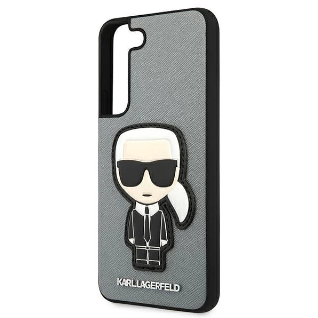 Чехол Karl Lagerfeld Saffiano Iconic Karl's Patch для Samsung Galaxy S22 Silver (KLHCS22SOKPG)