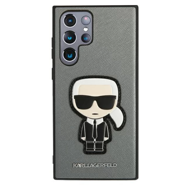 Чехол Karl Lagerfeld Saffiano Iconic Karl's Patch для Samsung Galaxy S22 Ultra Silver (KLHCS22LOKPG)