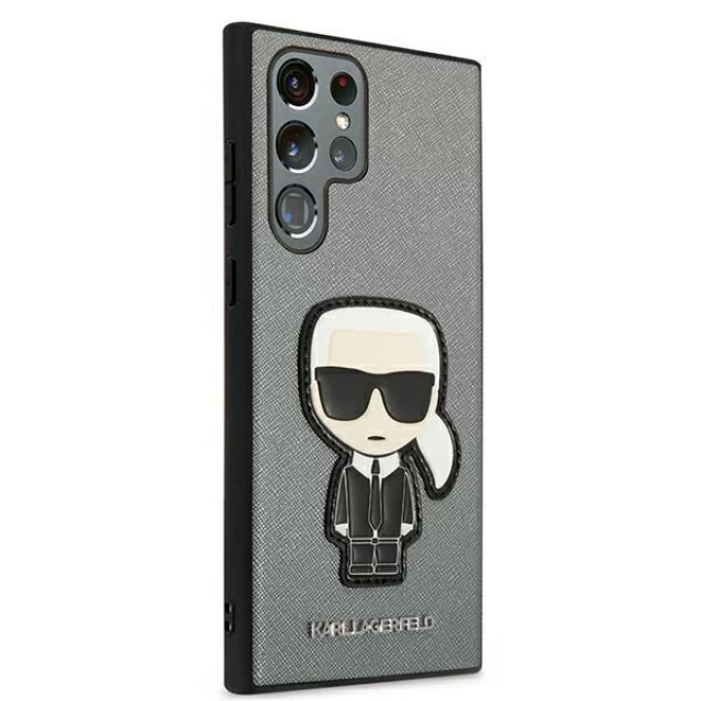 Чохол Karl Lagerfeld Saffiano Iconic Karl's Patch для Samsung Galaxy S22 Ultra Silver (KLHCS22LOKPG)