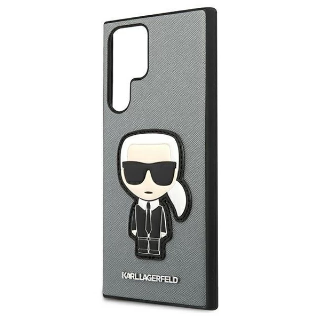 Чохол Karl Lagerfeld Saffiano Iconic Karl's Patch для Samsung Galaxy S22 Ultra Silver (KLHCS22LOKPG)