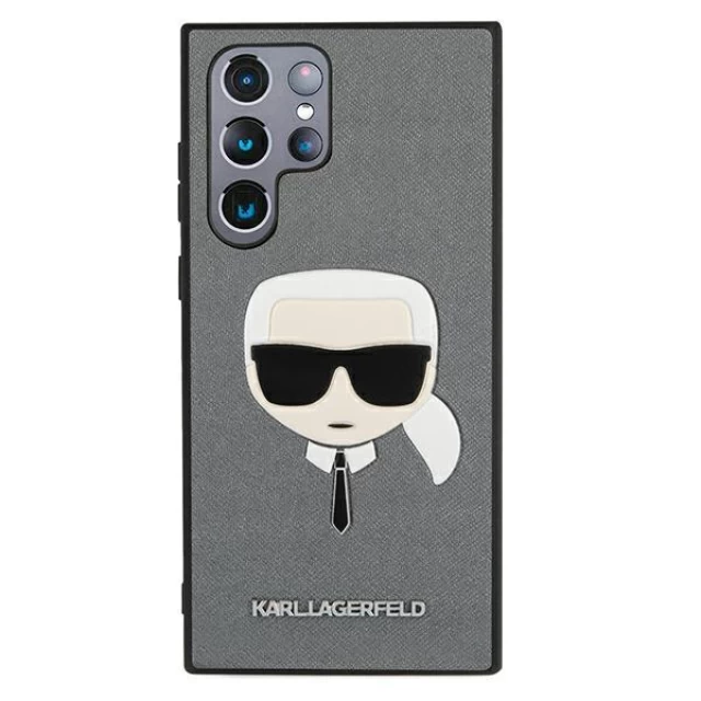 Чохол Karl Lagerfeld Saffiano Iconic Karl's Head для Samsung Galaxy S22 Ultra Silver (KLHCS22LSAKHSL)
