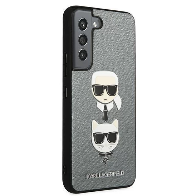 Чехол Karl Lagerfeld Saffiano Iconic Karl and Choupette Head для Samsung Galaxy S22 Silver (KLHCS22SSAKICKCSL)