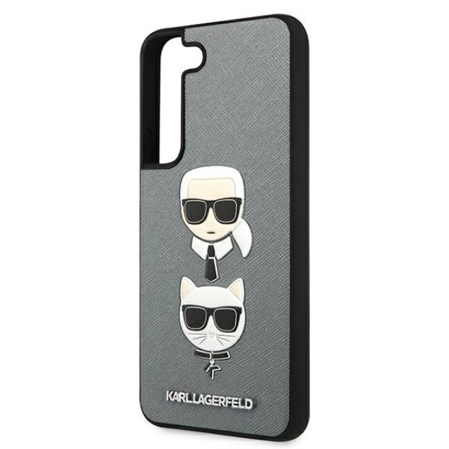 Чехол Karl Lagerfeld Saffiano Iconic Karl and Choupette Head для Samsung Galaxy S22 Silver (KLHCS22SSAKICKCSL)
