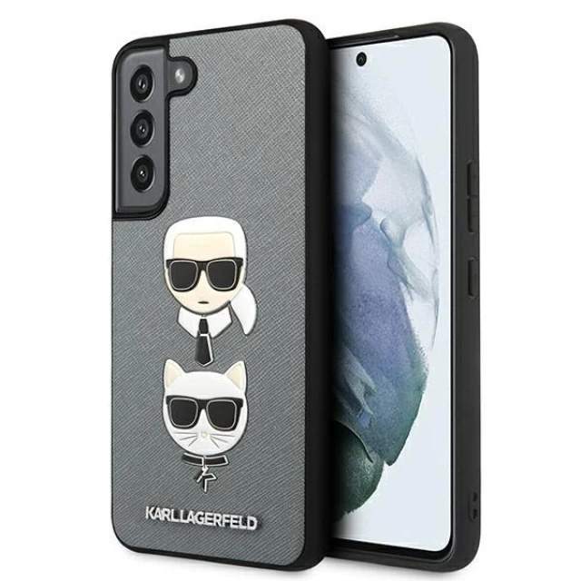 Чехол Karl Lagerfeld Saffiano Iconic Karl and Choupette Head для Samsung Galaxy S22 Plus Silver (KLHCS22MSAKICKCSL)