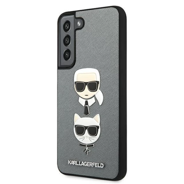 Чехол Karl Lagerfeld Saffiano Iconic Karl and Choupette Head для Samsung Galaxy S22 Plus Silver (KLHCS22MSAKICKCSL)