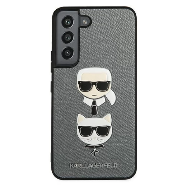 Чохол Karl Lagerfeld Saffiano Iconic Karl and Choupette Head для Samsung Galaxy S22 Plus Silver (KLHCS22MSAKICKCSL)