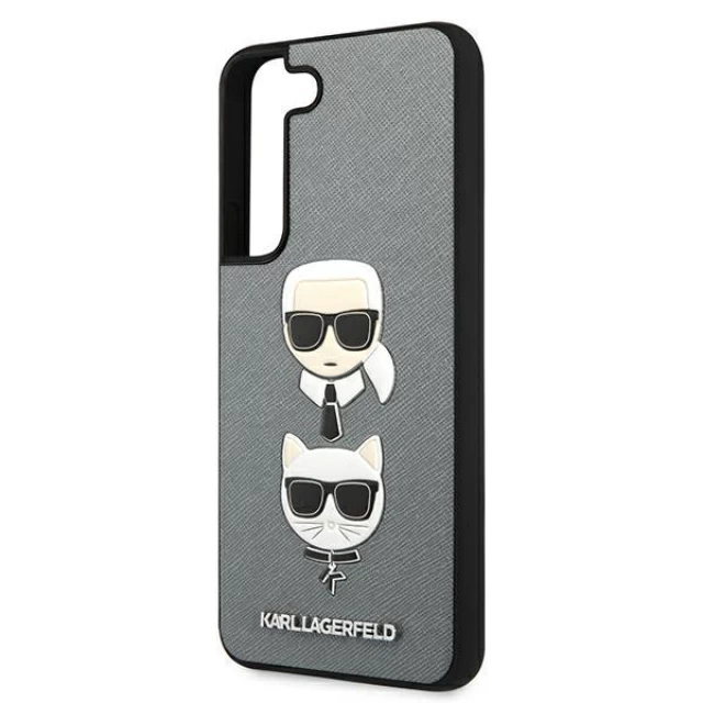 Чехол Karl Lagerfeld Saffiano Iconic Karl and Choupette Head для Samsung Galaxy S22 Plus Silver (KLHCS22MSAKICKCSL)