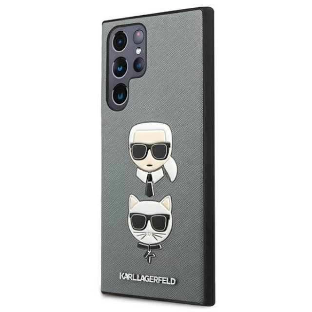 Чохол Karl Lagerfeld Saffiano Iconic Karl and Choupette Head для Samsung Galaxy S22 Ultra Silver (KLHCS22LSAKICKCSL)