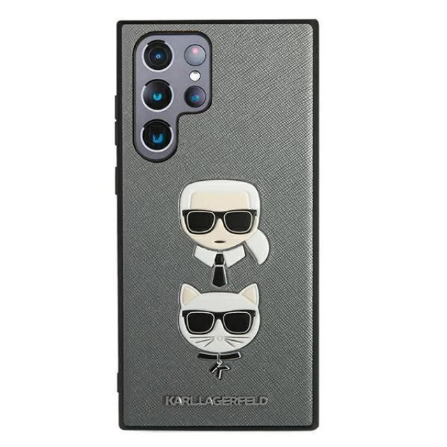 Чехол Karl Lagerfeld Saffiano Iconic Karl and Choupette Head для Samsung Galaxy S22 Ultra Silver (KLHCS22LSAKICKCSL)