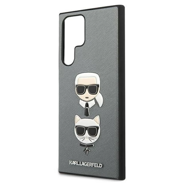 Чохол Karl Lagerfeld Saffiano Iconic Karl and Choupette Head для Samsung Galaxy S22 Ultra Silver (KLHCS22LSAKICKCSL)