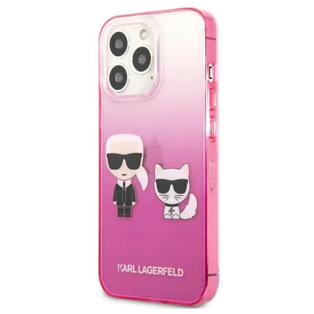 Чохол Karl Lagerfeld Gradient Iconic Karl and Choupette для iPhone 13 Pro Pink (KLHCP13LTGKCP)