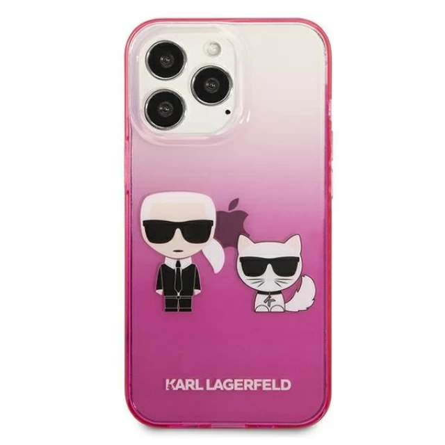 Чехол Karl Lagerfeld Gradient Iconic Karl and Choupette для iPhone 13 Pro Pink (KLHCP13LTGKCP)