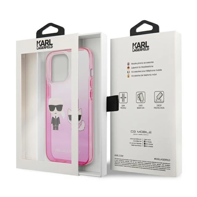 Чехол Karl Lagerfeld Gradient Iconic Karl and Choupette для iPhone 13 Pro Pink (KLHCP13LTGKCP)