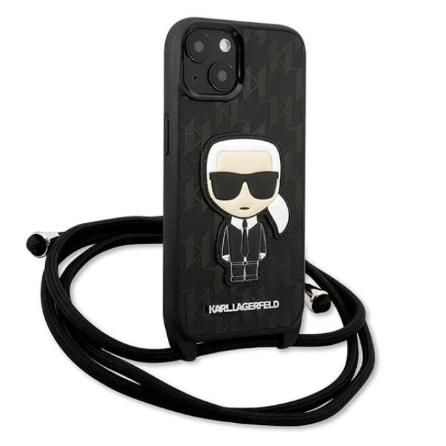 Чехол Karl Lagerfeld Leather Monogram Patch and Cord Iconik для iPhone 13 Black (KLHCP13MCMNIPK)