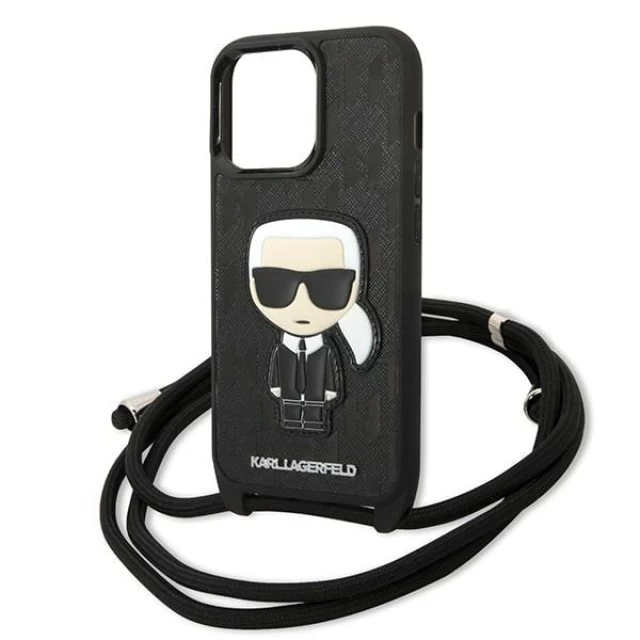 Чохол Karl Lagerfeld Leather Monogram Patch and Cord Iconik для iPhone 13 | 13 Pro Black (KLHCP13LCMNIPK)