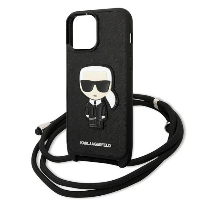 Чохол Karl Lagerfeld Leather Monogram Patch and Cord Iconik для iPhone 13 Pro Max Black (KLHCP13XCMNIPK)