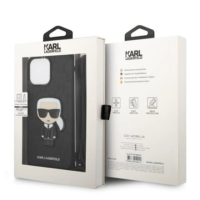 Чехол Karl Lagerfeld Leather Monogram Patch and Cord Iconik для iPhone 13 Pro Max Black (KLHCP13XCMNIPK)