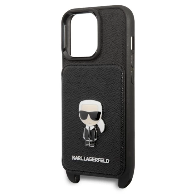 Чехол Karl Lagerfeld Saffiano Metal Ikonik для iPhone 13 | 13 Pro Black (KLHCP13LSAIPCK)