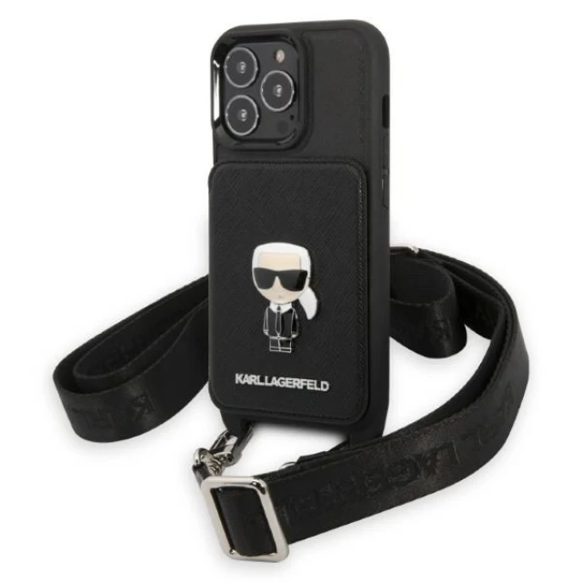 Чехол Karl Lagerfeld Saffiano Metal Ikonik для iPhone 13 Pro Max Black (KLHCP13XSAIPCK)