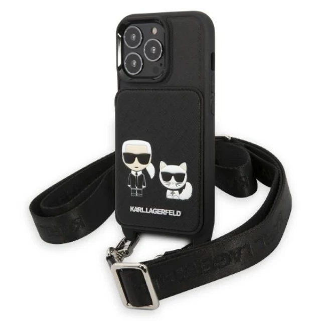 Чехол Karl Lagerfeld Saffiano Karl & Choupette Embossed для iPhone 13 | 13 Pro Black (KLHCP13LSAKCHSK)