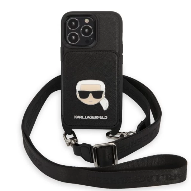 Чохол Karl Lagerfeld Saffiano Metal Karl Head для iPhone 13 | 13 Pro Black (KLHCP13LSAKHPK)
