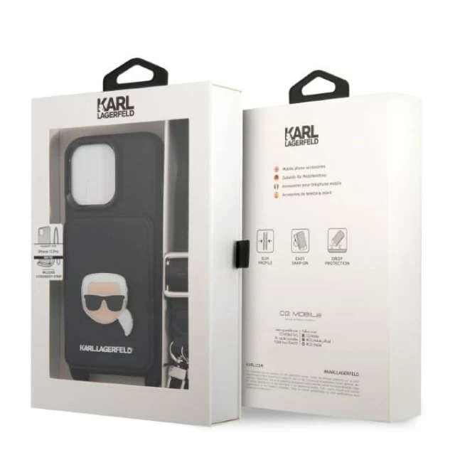 Чехол Karl Lagerfeld Saffiano Metal Karl Head для iPhone 13 | 13 Pro Black (KLHCP13LSAKHPK)