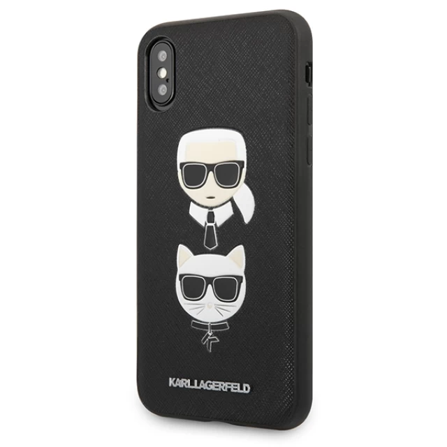 Чехол Karl Lagerfeld Saffiano Karl & Choupette Head для iPhone X | XS Black (KLHCPXSAKICKCBK)