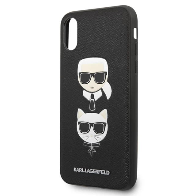 Чехол Karl Lagerfeld Saffiano Karl & Choupette Head для iPhone X | XS Black (KLHCPXSAKICKCBK)