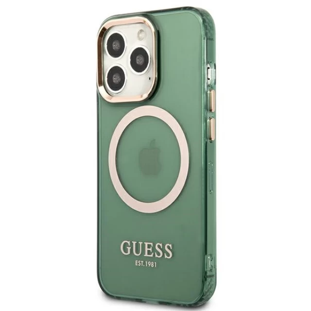 Чехол Guess Gold Outline Translucent для iPhone 13 Pro Max Khaki with MagSafe (GUHMP13XHTCMA)