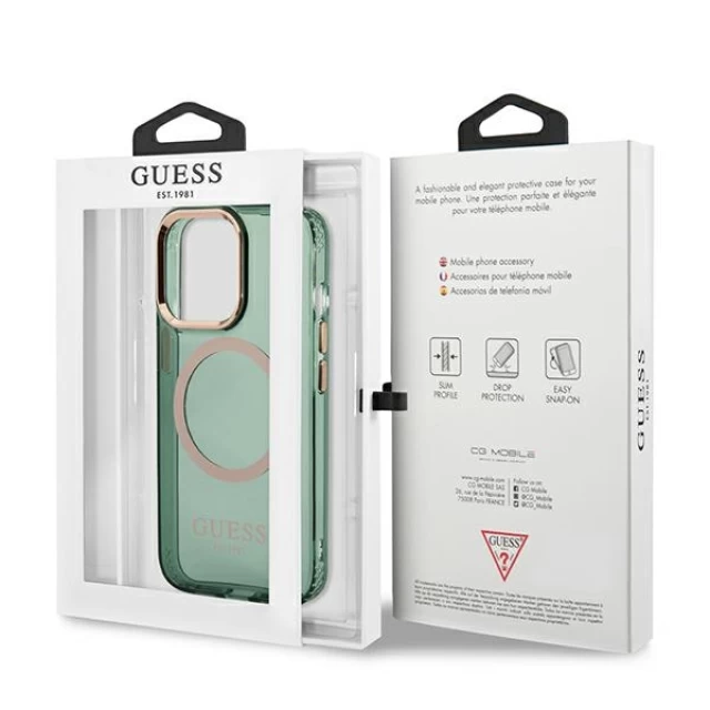 Чохол Guess Gold Outline Translucent для iPhone 13 Pro Max Khaki with MagSafe (GUHMP13XHTCMA)