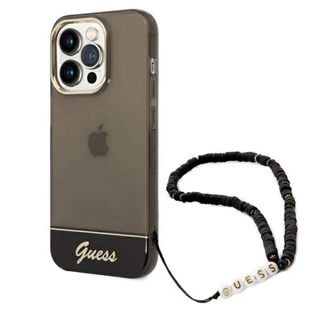 Чехол Guess Translucent Pearl Strap для iPhone 14 Pro Black (GUHCP14LHGCOHK)