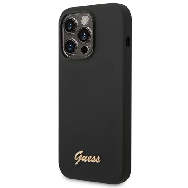 Чохол Guess Silicone Vintage Gold Logo для iPhone 14 Pro Black (GUHCP14LSLSMK)