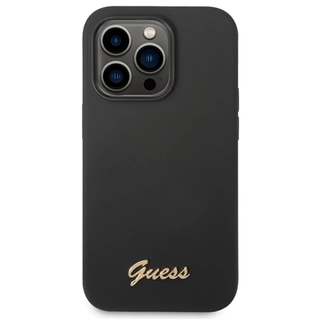 Чохол Guess Silicone Vintage Gold Logo для iPhone 14 Pro Black (GUHCP14LSLSMK)