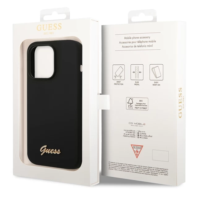 Чехол Guess Silicone Vintage Gold Logo для iPhone 14 Pro Black (GUHCP14LSLSMK)