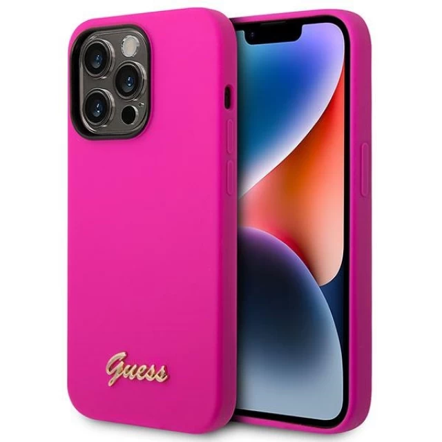 Чехол Guess Silicone Vintage Gold Logo для iPhone 14 Pro Fuschia (GUHCP14LSLSMF)