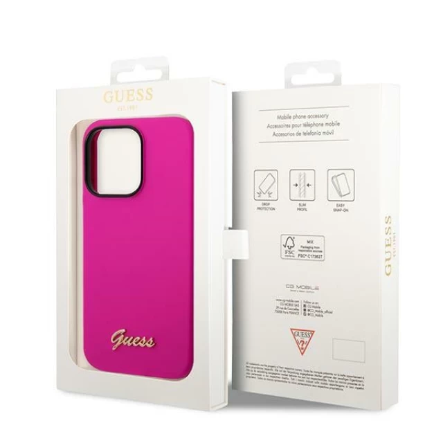 Чехол Guess Silicone Vintage Gold Logo для iPhone 14 Pro Fuschia (GUHCP14LSLSMF)