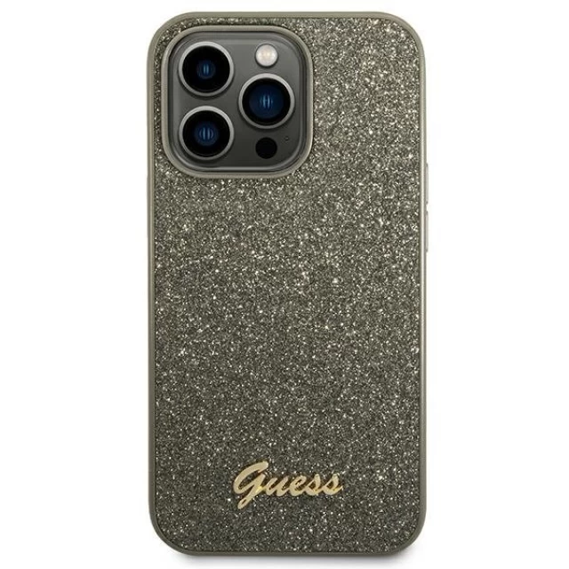 Чехол Guess Glitter Script для iPhone 14 Pro Green (GUHCP14LHGGSHN)