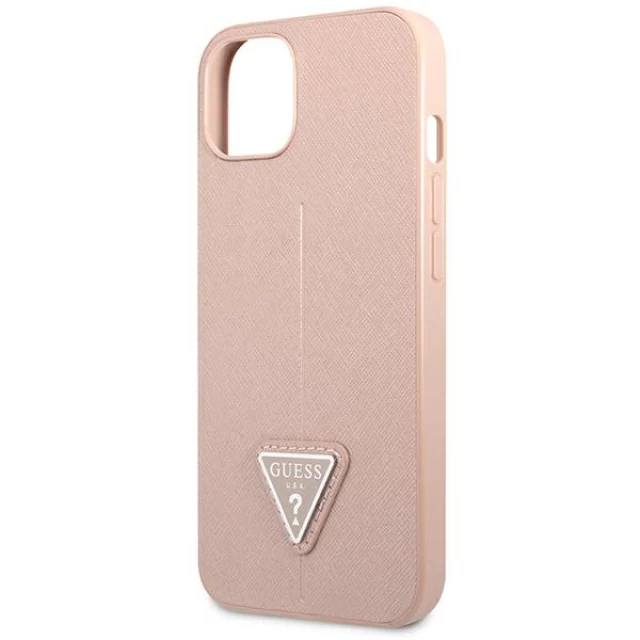 Чехол Guess Saffiano Triangle Logo для iPhone 14 Plus Pink (GUHCP14MPSATLP)