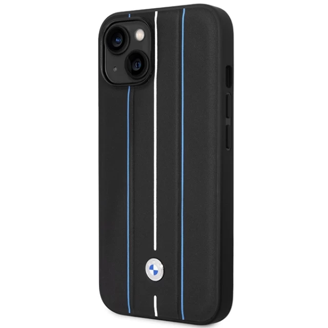 Чохол BMW Leather Stamp Blue Lines для iPhone 14 Black (BMHCP14S22RVSK)
