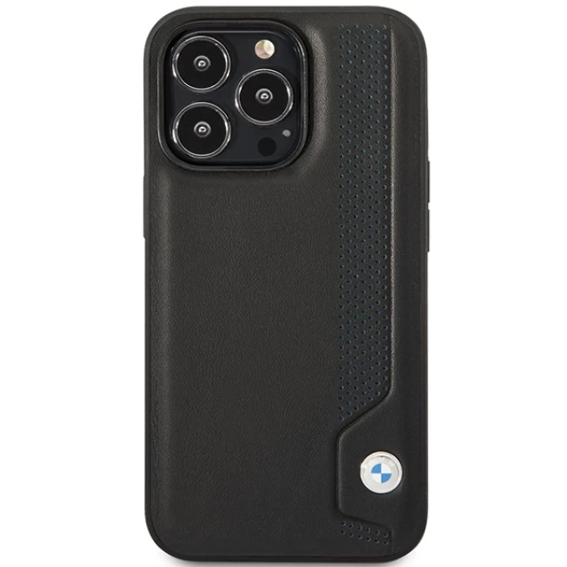 Чехол BMW для iPhone 14 Pro Max Leather Blue Dots Black (BMHCP14X22RBDK)