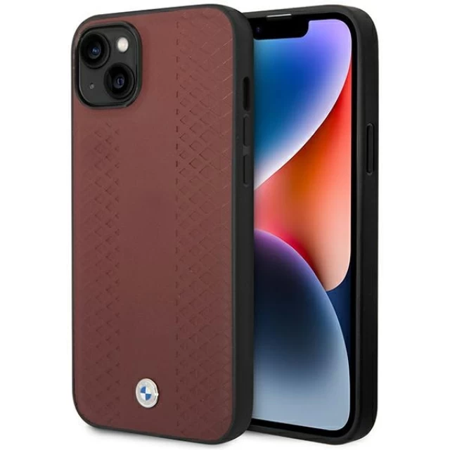 Чохол BMW для iPhone 14 Leather Diamond Pattern Burgundy (BMHCP14S22RFGR)