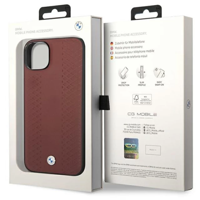 Чохол BMW для iPhone 14 Leather Diamond Pattern Burgundy (BMHCP14S22RFGR)