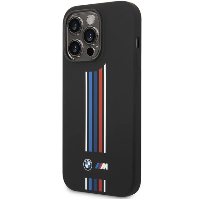 Чехол BMW для iPhone 14 Pro Silicone Vertical Tricolor Lines Black (BMHCP14L22SWTK)