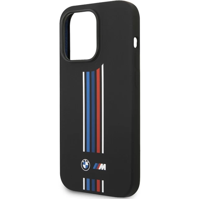 Чохол BMW для iPhone 14 Pro Silicone Vertical Tricolor Lines Black (BMHCP14L22SWTK)