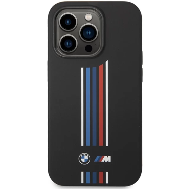 Чохол BMW для iPhone 14 Pro Max Silicone Vertical Tricolor Lines Black (BMHCP14X22SWTK)