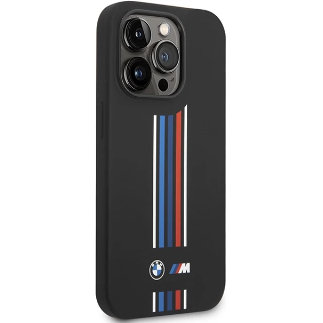 Чохол BMW для iPhone 14 Pro Max Silicone Vertical Tricolor Lines Black (BMHCP14X22SWTK)