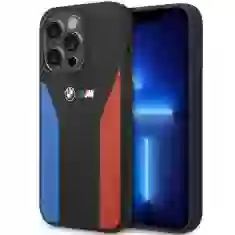 Чехол BMW для iPhone 14 Pro Silicone Blue and Red Stripes Black (BMHCP14L22SCSK)