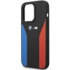 Чехол BMW для iPhone 14 Pro Silicone Blue and Red Stripes Black (BMHCP14L22SCSK)